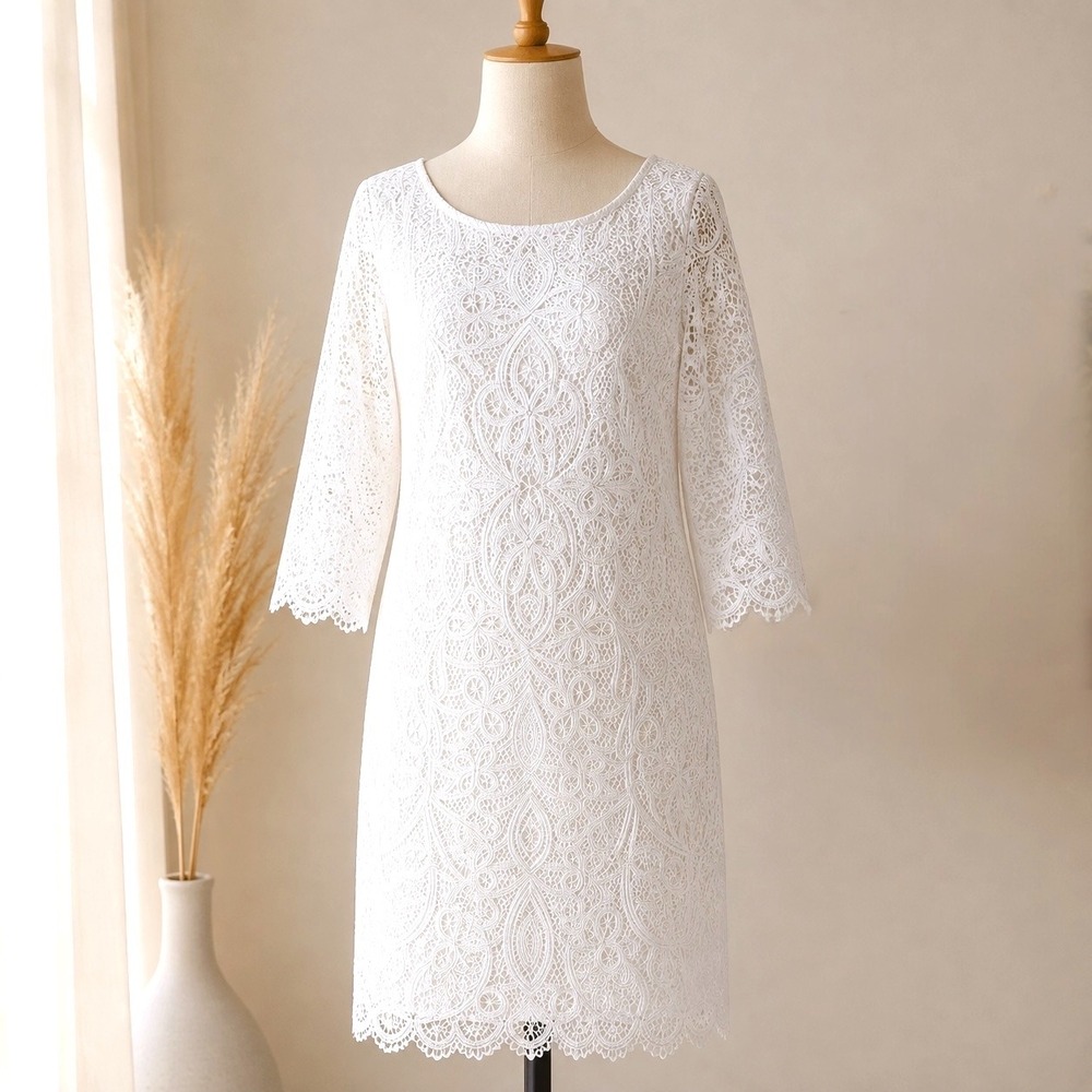 Lauren Ralph Lauren White Lace Shift Dress 14 Bridal Shower Rehearsal Engagement
